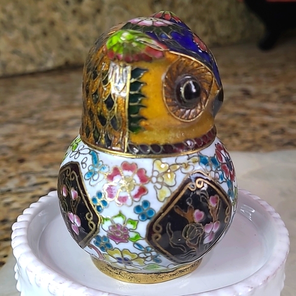 Vintage Cloisonne Owl Trinket Box - Picture 2 of 6